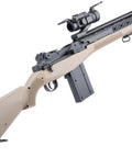 AGM M14 SOCOM Spring Powered Airsoft Rifle Tan Package No Optics No Battery No Charger Included Blaze Orange Tip Preinstalled