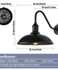 Dusk To Dawn Exterior Barn Light With Gooseneck Design For Farmhouse, Outdoor Weather Resistant, 15 Inch Diameter, Black Finish