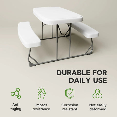 Picnic Table With Benches Set For Outdoor And Indoor Use All Weather Steel Frame Stable And Easy To Clean