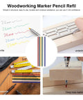 Four Boxes Of 36 Pcs 2B Graphite Carpenters Pencil Leads Refills 12cm Long For Woodworking Concrete Steel Tile DIY Construction White Pack Of Replacement Marking Leads showing use on wood and ruler