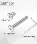 Heavy Duty M6X45MM Hex Drive Socket Cap Bolts With M6 Nuts And M4 Hex Key For Furniture Install And Workshop Builds set of 10 bolts and nuts.