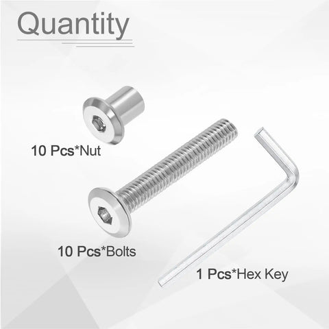 Heavy Duty M6X45MM Hex Drive Socket Cap Bolts With M6 Nuts And M4 Hex Key For Furniture Install And Workshop Builds set of 10 bolts and nuts.