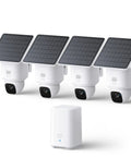 4 Cam Wireless Outdoor Solar Security Camera System With AI Tracking 2K Clarity Day And Night 360 Degree Pan Coverage Local Storage Up To 16TB No Monthly Fee Easy Home Surveillance Bundle