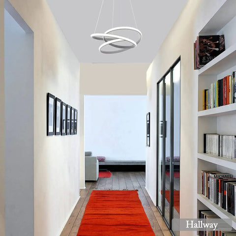 Dope LED Chandelier Pendant With Remote, Dimmable 3000K-6000K Spiral Acrylic Light hanging in modern hallway