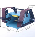 UILMLIO Mini Electric Belt Sander 950W Dual Head Grinding Machine Adjustable Speed Power Tool with dual grinding belts and dimensions.