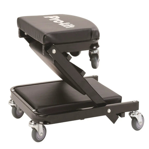 Pro Lift C-9100 Black 40 Inch Foldable Hydraulic Repair Creeper With Padded Seat And Headers, heavy duty steel frame with wheels