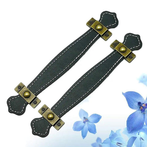 Vintage Leather Look PU Peel Handle Drawer Pulls For Cabinets And Luggage 7.48 Inch Black 2 Pack Durable PU Leather Finish
