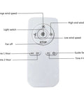 Remote control for Dope 20 Inch Modern Ceiling Fan With Integrated Led Chandelier Light, features speed and timer settings.