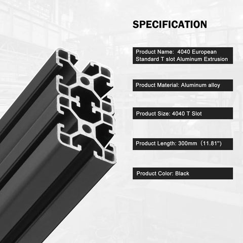 4 Pack 4040 T Slot Aluminum Extrusion 300mm Black 40x40 Profile For DIY Framing And 3D Printer Builds European Standard Anodized Linear Rail System With Easy Mounting For Custom Projects, black aluminum extrusion profile