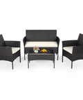 4-Piece Outdoor Patio Set In Black Wicker With Coffee Table, Weather-Resistant Rattan Conversation Set For Porch, Garden Or Lawn