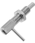 Heavy Duty Stainless Steel Spring Plunger Locking Pin With Retractable Handle, showcasing its durable material and design.