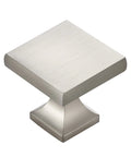 Five Pack Brushed Nickel Square Cabinet Knobs And Kitchen Drawer Pulls Hella Durable Rust Resistant Hardware For The Modern Farmhouse Bathroom Vanity Decor Set, close-up view of brushed nickel square knob.