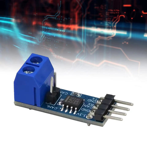 SN65HVD230 Can Bus Transceiver Module Runs On 3 Point 3 Volts And Boasts A Slim PCB for plug and play use, blue, compact design.