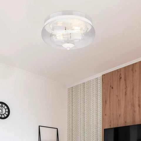 Seeded Glass Flush Mount Ceiling Light Fixture With 2 Light Sockets For Indoor Outdoor Use White Finish Modern Round Ceiling Lamp