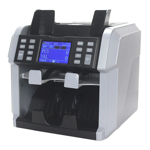 No Sweat Straight Up Fast Money Counter Machine With Bright Touch Screen Multi Currency Bill Sorting And Built In Printer For Legit Busy Retail Shops, front view with touchscreen display.