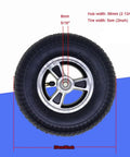 8 Inch X 2 Inch Wheelchair Caster Wheels With Slick Rolling Pneumatic Tires And Tough As Nails Aluminum Alloy Hubs For Powered Chairs Featuring Sure Grip Treads And A Total No Sweat Swap In Setup showing front view with tire and hub dimensions highlighted.