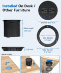 Slick Recessed Desk Power Grommet With 20W Usb C Fast Charging And Dual Usb Ports Flush Mount Strip dimensions and installation details on desk