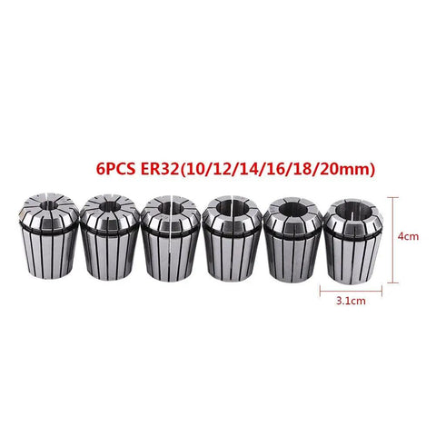 Premium High Precision 65Mn Spring Collet Set For CNC Milling And Engraving Machines With Tight Runout Tolerance Under 0.008mm, 6PCS, sizes from 10 to 20mm.