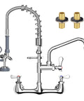 TOLSUNY 21 Inch Commercial Sink Faucet with Upgraded Grey Spray Head, wall mount design, polished chrome finish for kitchens.
