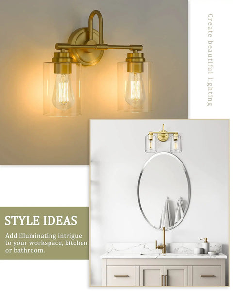 Brushed Nickel 3-Light Vanity Light With Clear Glass Shade, Dope Modern Bathroom Wall Fixture for powder room install