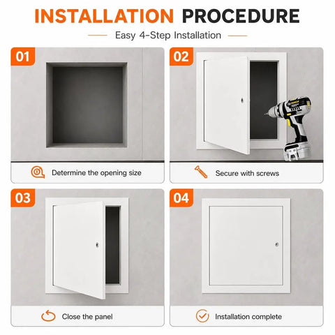 Heavy Duty Locking Aluminum Access Panel For Drywall Ceilings And Interior Walls Featuring Bulletproof Key Guard installation steps.