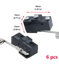 Six Pack LXW5-11G1 Momentary SPDT Limit Switches with Roller Lever, dimensions, ideal for microwaves and refrigerators