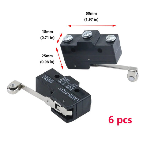 Six Pack LXW5-11G1 Momentary SPDT Limit Switches with Roller Lever, dimensions, ideal for microwaves and refrigerators