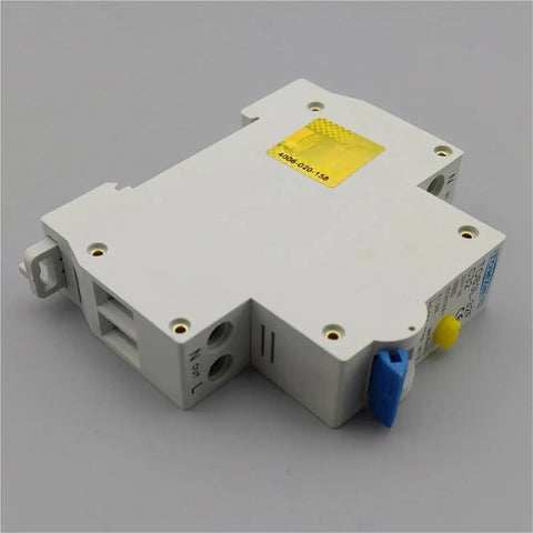 32 Amp Single Pole Plus Neutral Circuit Breaker Designed For Standard Home Panels That Snaps Right Into Place And Provides Hella Top Tier Ground Fault Surge Protection With Zero Hassle, side view showing details.