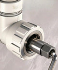 Dual Function Broken Screw Extractor And Thread Tap Tool For Plumbing Rusted Bolt And Pipe Valve Repair Adjustable Front End For 12 And 14 Mm Fittings Forged 45 Steel Construction Handy For DIYers Handymen Pro Grade Pros close-up on pipe fitting