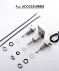 2 Handle Deck Mount Roman Tub Faucet Set In Brushed Nickel accessories layout with hoses and fittings