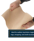Straight Up Quality Veg Tan Cowhide Sheets For Authentic Leather Crafting 12 By 12 Inches At 3/4 Oz Thick being shaped by hands.