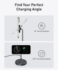 Must Have MagSafe Compatible 15W Fast Charging Stand With MagGo 2 In 1 Wireless Charger Station showing vertical and horizontal rotation