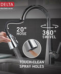 Lenta Chrome Kitchen Faucet With Pull Down Sprayer showing 20-inch hose and 360-degree swivel feature