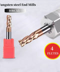 5 Pack Three Eighths Inch Carbide Square End Mills Set Pro Grade HRC55 Tungsten Steel End Mills Four Flutes For Alloy And Hardened Steels CNC Milling Cutters Durable High Wear Resistance End Mill Bits in chuck