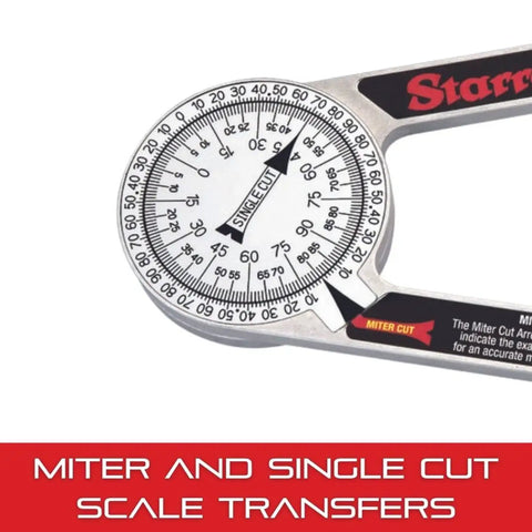 Close-up of ProSite Miter Protractor Angle Finder With Two Laser Engraved Scales For Carpenters, Plumbers, And DIY Home Improvement, 7 Inch Narrow Plastic, 505P-7 showing scale.