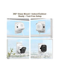 Hella Crisp 2K Cube Security Camera With Window Lens And Dual Band WiFi Live View mounted on glass; indoor and outdoor setup.