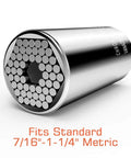 Front view of Self Adjusting Universal Socket Fits 7/16 Inch To 1-1/4 Inch And 11mm To 32mm, displaying metal pins and hex opening.