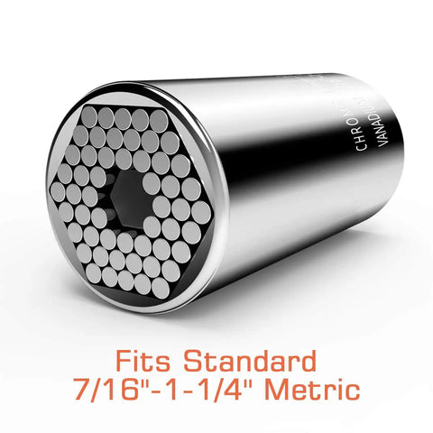 Front view of Self Adjusting Universal Socket Fits 7/16 Inch To 1-1/4 Inch And 11mm To 32mm, displaying metal pins and hex opening.