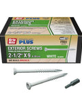 PrimeGuard Plus Premium Deck Screws For Outdoor DIY Projects With Bugle Head T25 Star Drive Coarse Thread Wood Screws 8 By 2.5 Inch 1 Lb Box White Exterior Grade For Treated Lumber