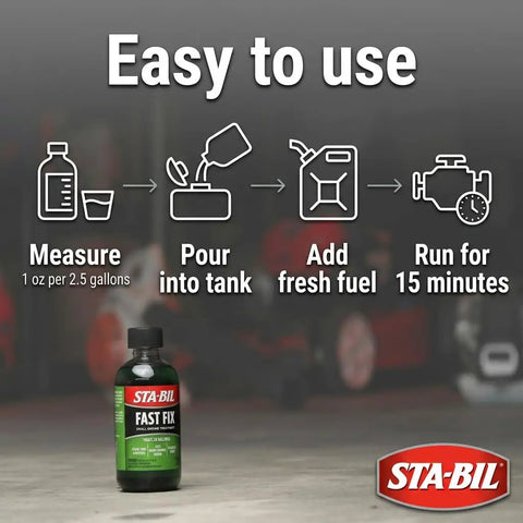 Kickstart Your Rig Small Engine Fuel Treatment And Carb Cleaner instructional steps for usage, designed for easy application.