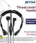 Throat Mic Tactical Headset With Air Tube Earpiece For Clear Audio In High Noise Environments, 2 Pin Radio Compatible Neck Microphone shown.