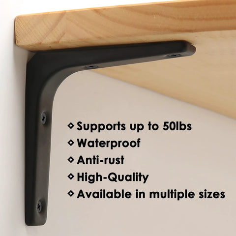 4 Pack Iron Wall Shelf Brackets 4 x 4 Inch Heavy Duty Shelf Support And Joint Angle Brackets Matte Black holding wooden shelf