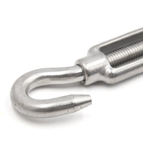 Close-up of Hardcore M12 Hook Eye Turnbuckle Crafted From Prime 304 Stainless Steel for cable tensioning and rigging.