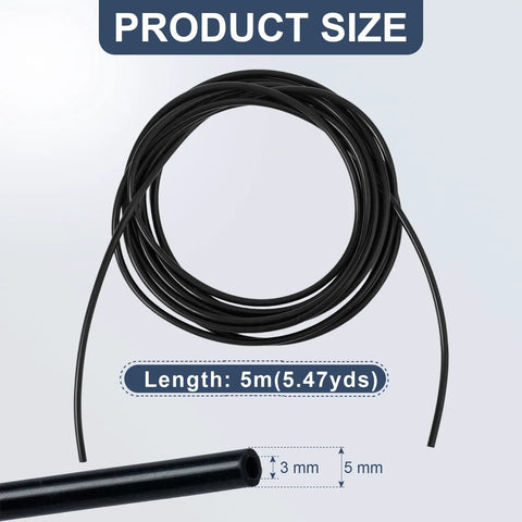 16.4 Ft Black Silicone Vacuum Hose 1/8 Inch Internal Diameter 3 mm And 3/16 Inch Outer Diameter 5 mm coiled with measurements