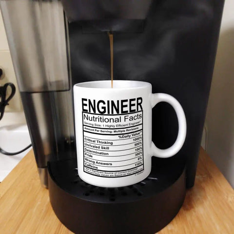 Funny Engineer Mug Gift for Men With Nutritional Facts Label Civil Engineer 11oz Ceramic Coffee Cup Perfect Gag Gift for Engineers