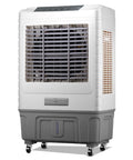 Portable Evaporative Cooler With 13.2 Gallon Tank And 120 Degree Oscillating Fan Six Ice Packs Three Speed Settings Indoor Outdoor Swamp Air Conditioner For Bedroom Garage Patio, white and gray design, easy mobility with wheels.