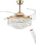 Crystal Fandelier Ceiling Fan With LED Light And Remote Control 42 Inch Dope Modern Retractable Blades Dimmable Gold