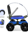 Garden Cart Rolling Stool With Four Wheels And Tool Bag Adjustable Seat Height And Direction Sturdy Yard Work Ready 300 Lb Capacity Rust Resistant Metal Includes Handy Tray Blue