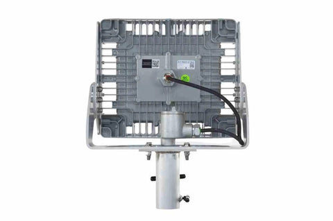 Heavy Duty Solar Led Area Light 150W Hazardous Location C1d2 C2d1 Certified back view with slip yoke mount and power cord.