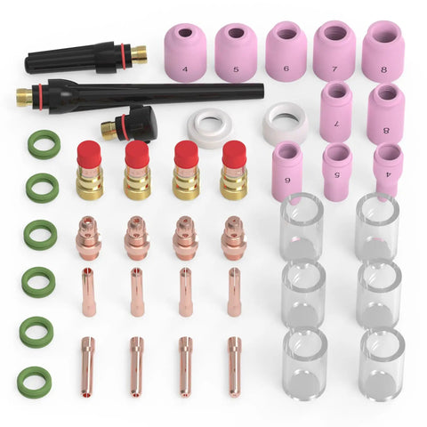 49 Piece TIG Welding Torch Accessories Kit Pro Grade For WP 17 18 26 With Stubby Gas Lens Glass Cup Ceramic Cup Back Caps O Rings Gaskets
